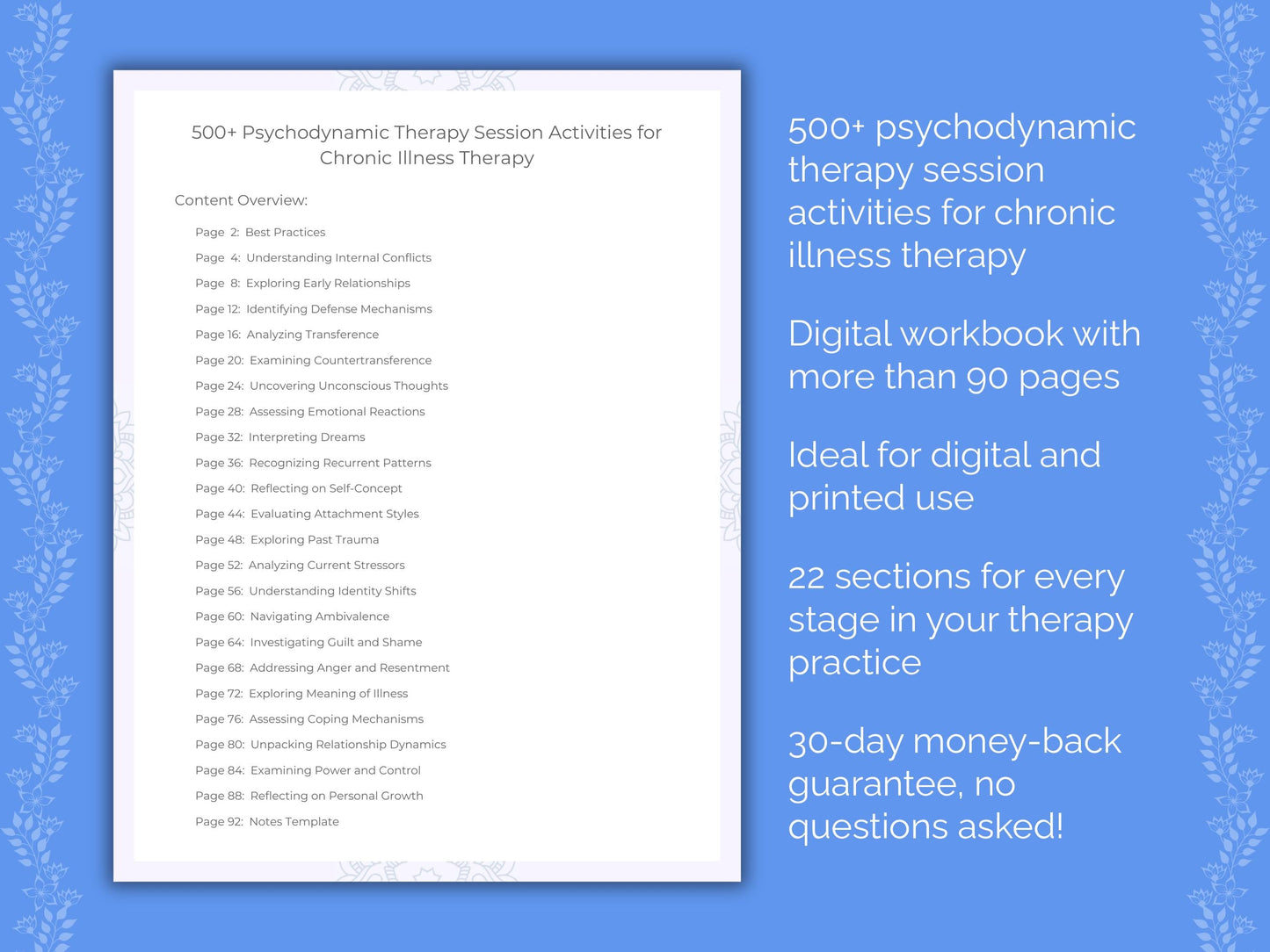 Chronic Illness Psychodynamic Therapy Therapist Worksheets
