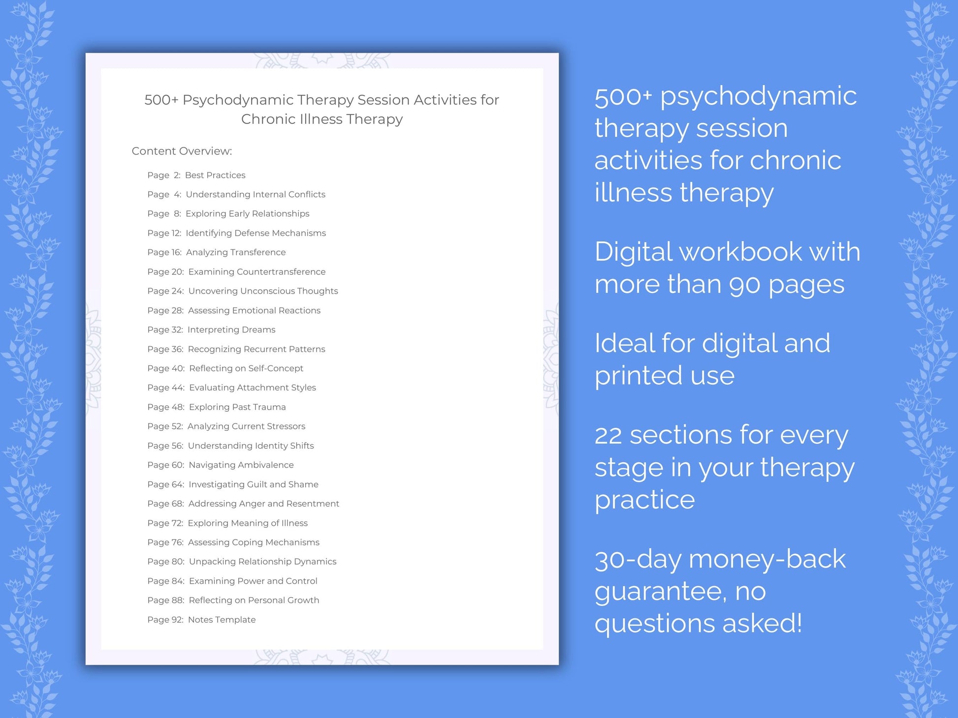 Chronic Illness Psychodynamic Therapy Therapist Worksheets