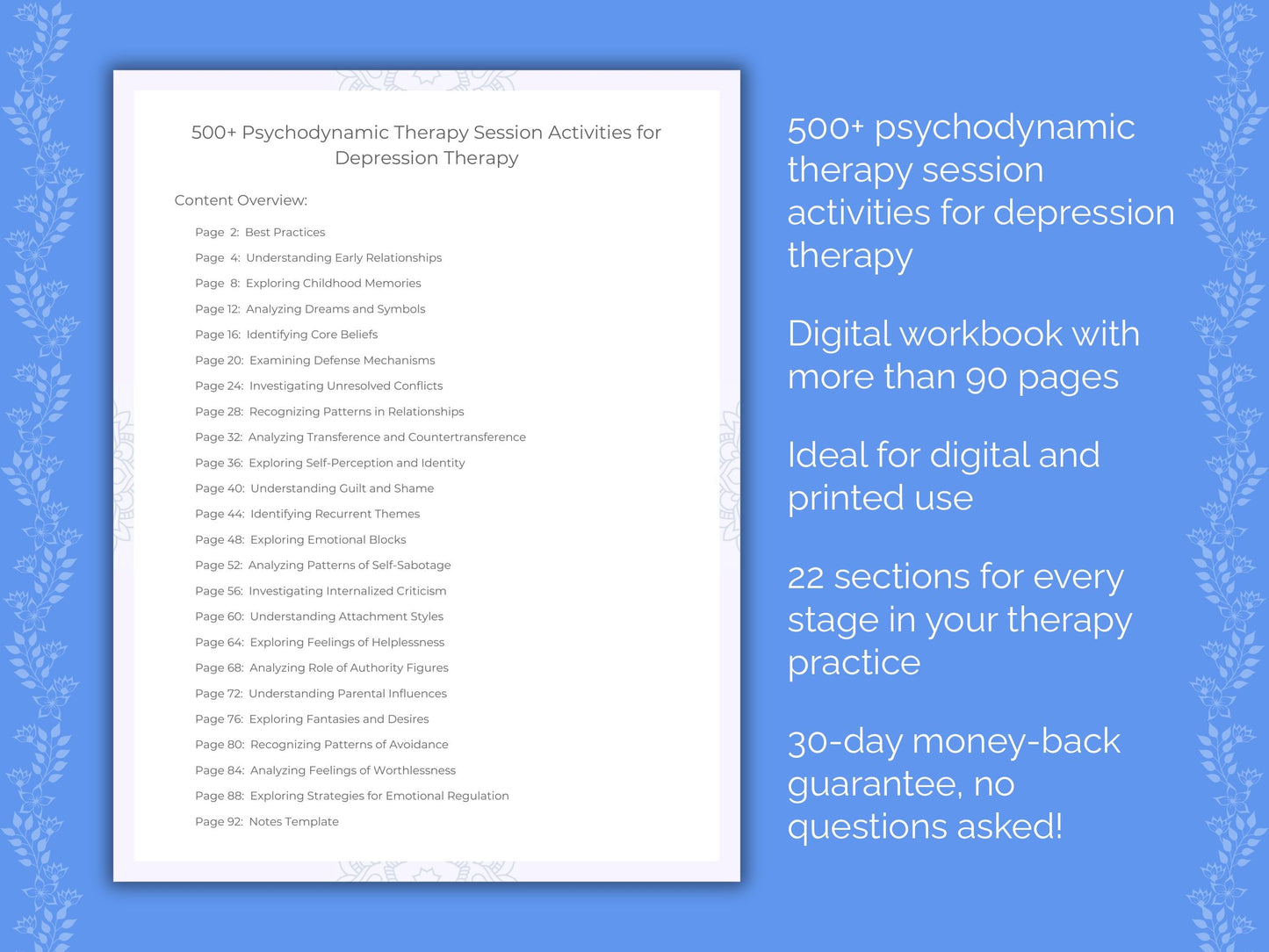 Depression Psychodynamic Therapy Therapist Worksheets