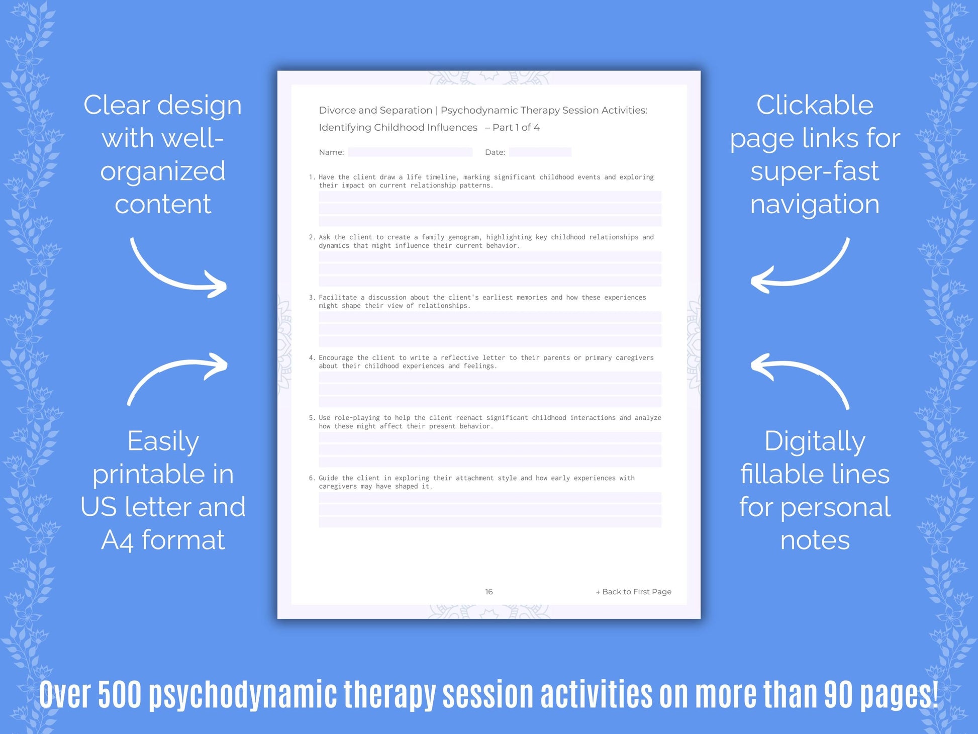 Divorce and Separation Psychodynamic Therapy Counseling Templates