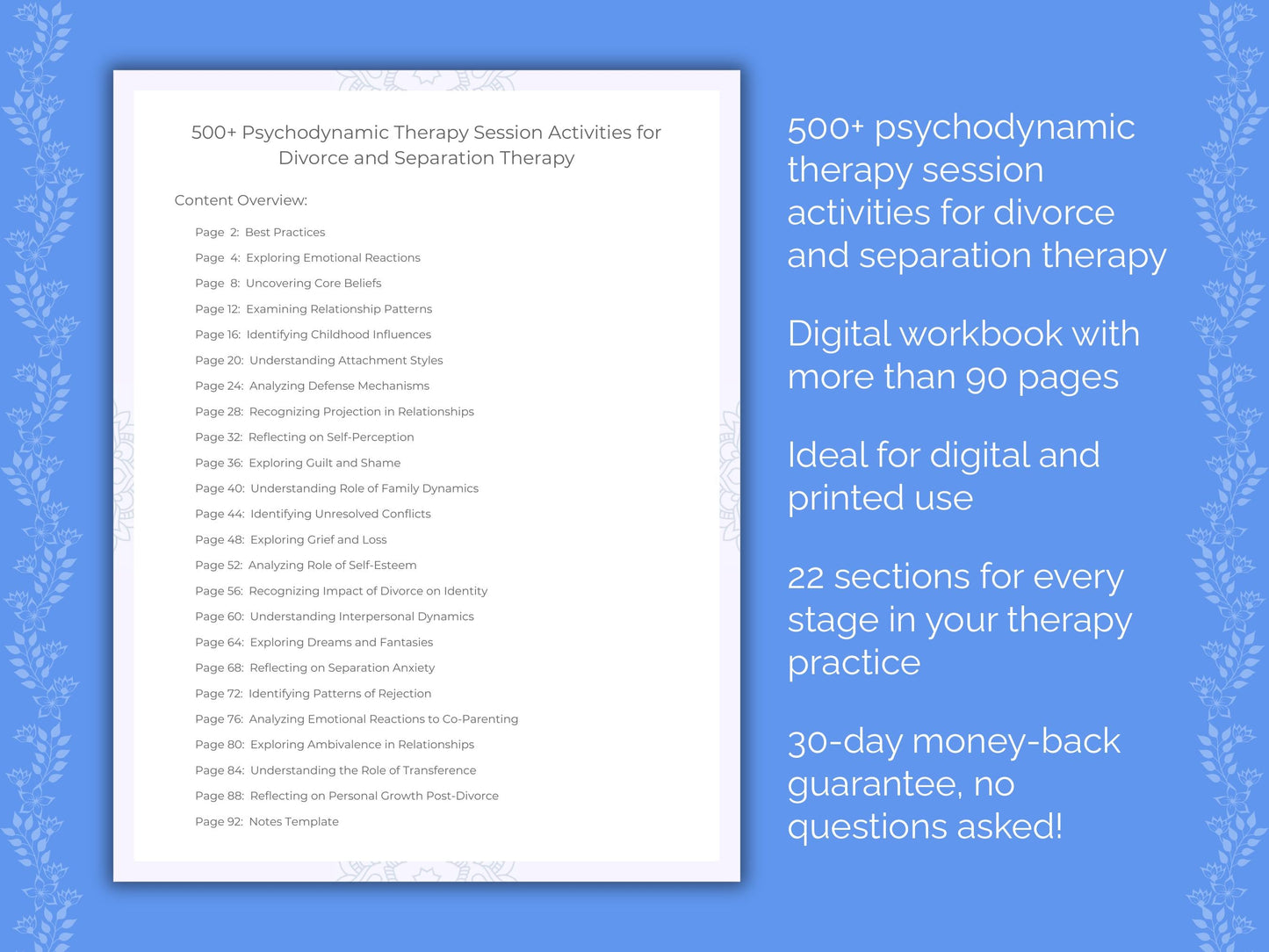 Divorce and Separation Psychodynamic Therapy Therapist Worksheets