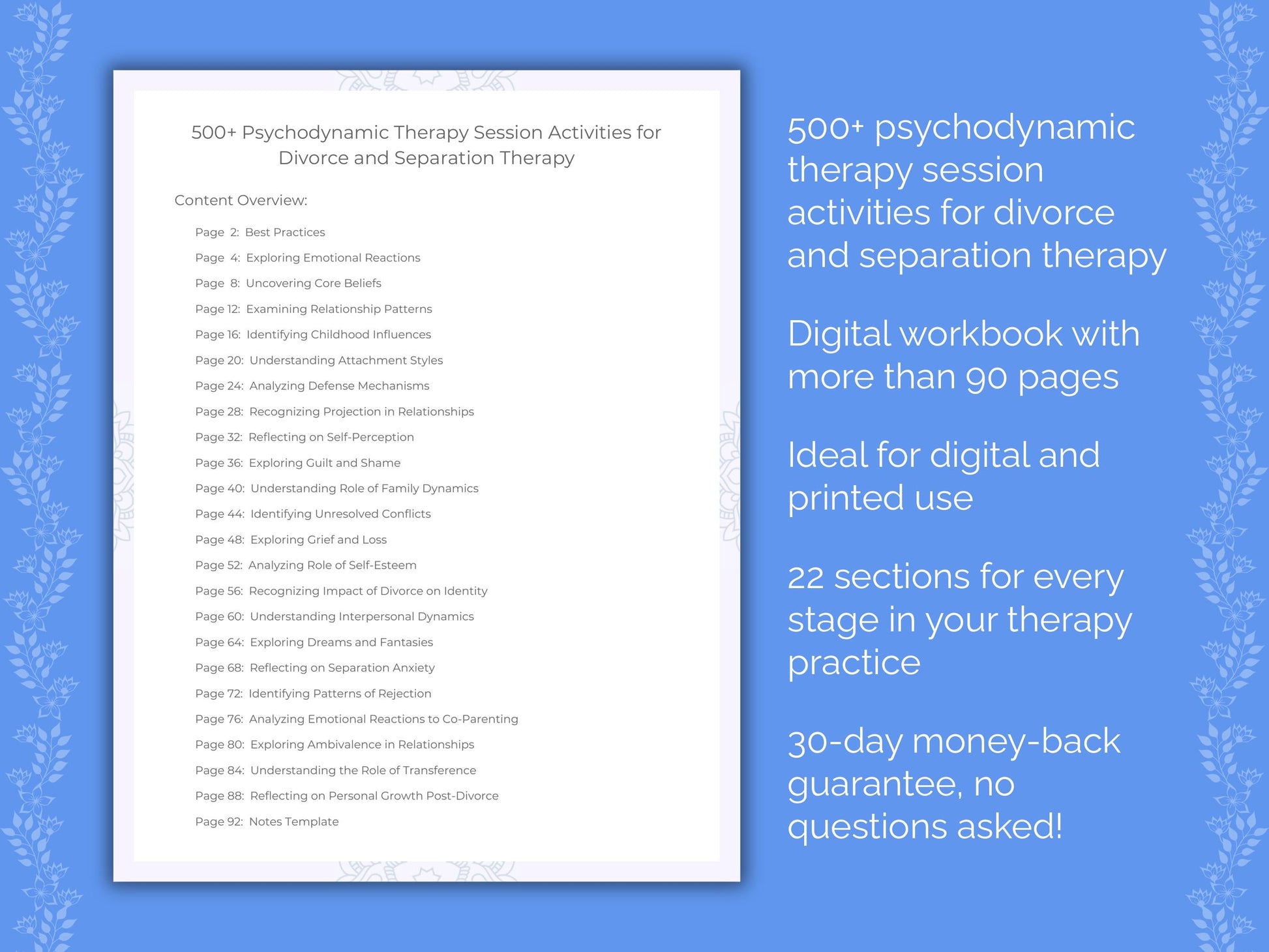 Divorce and Separation Psychodynamic Therapy Therapist Worksheets