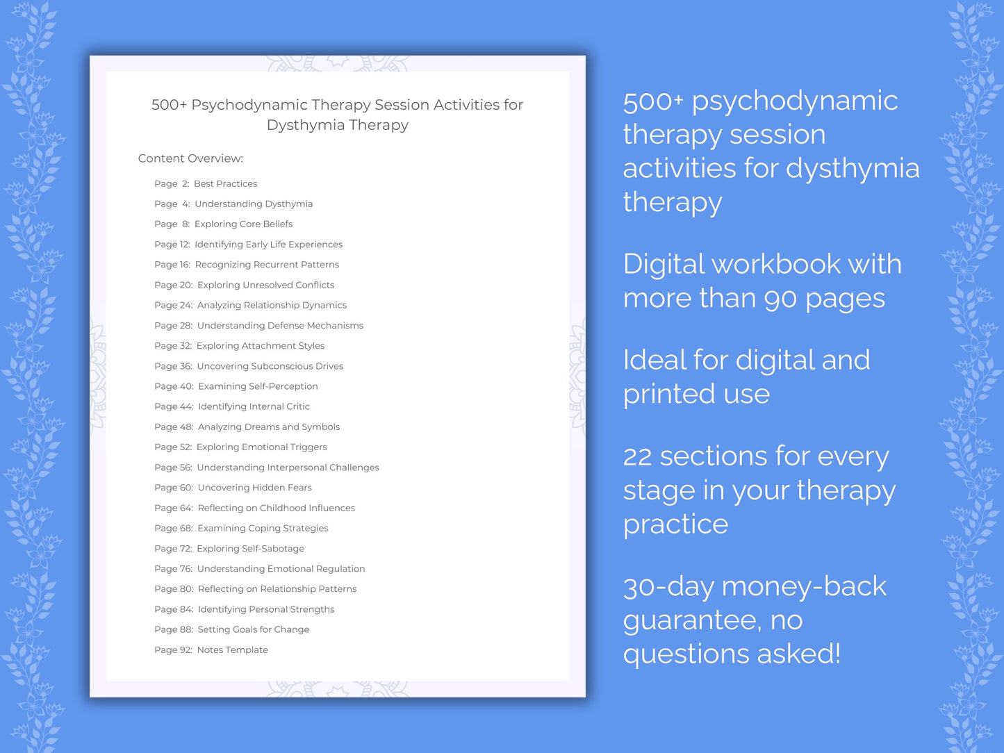 Dysthymia Psychodynamic Therapy Therapist Worksheets