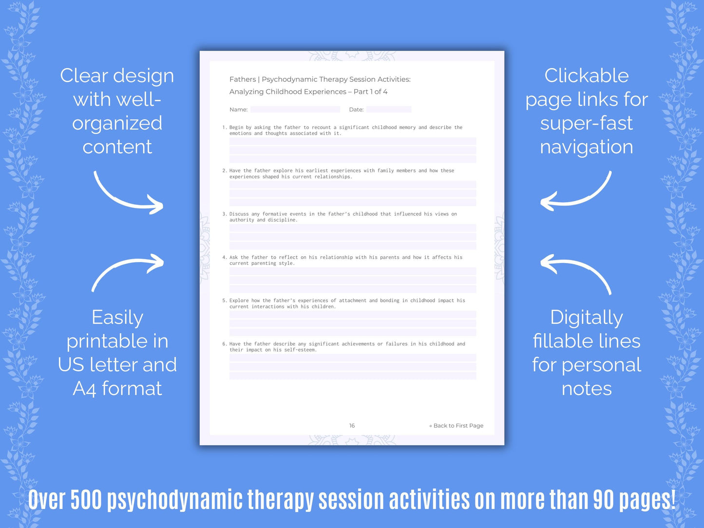 Fathers Psychodynamic Therapy Counseling Templates