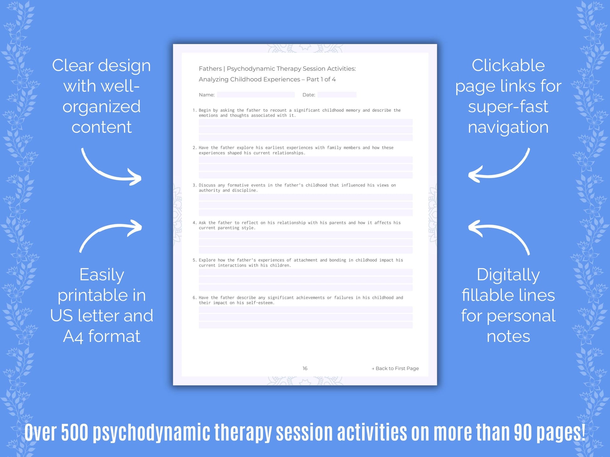 Fathers Psychodynamic Therapy Counseling Templates
