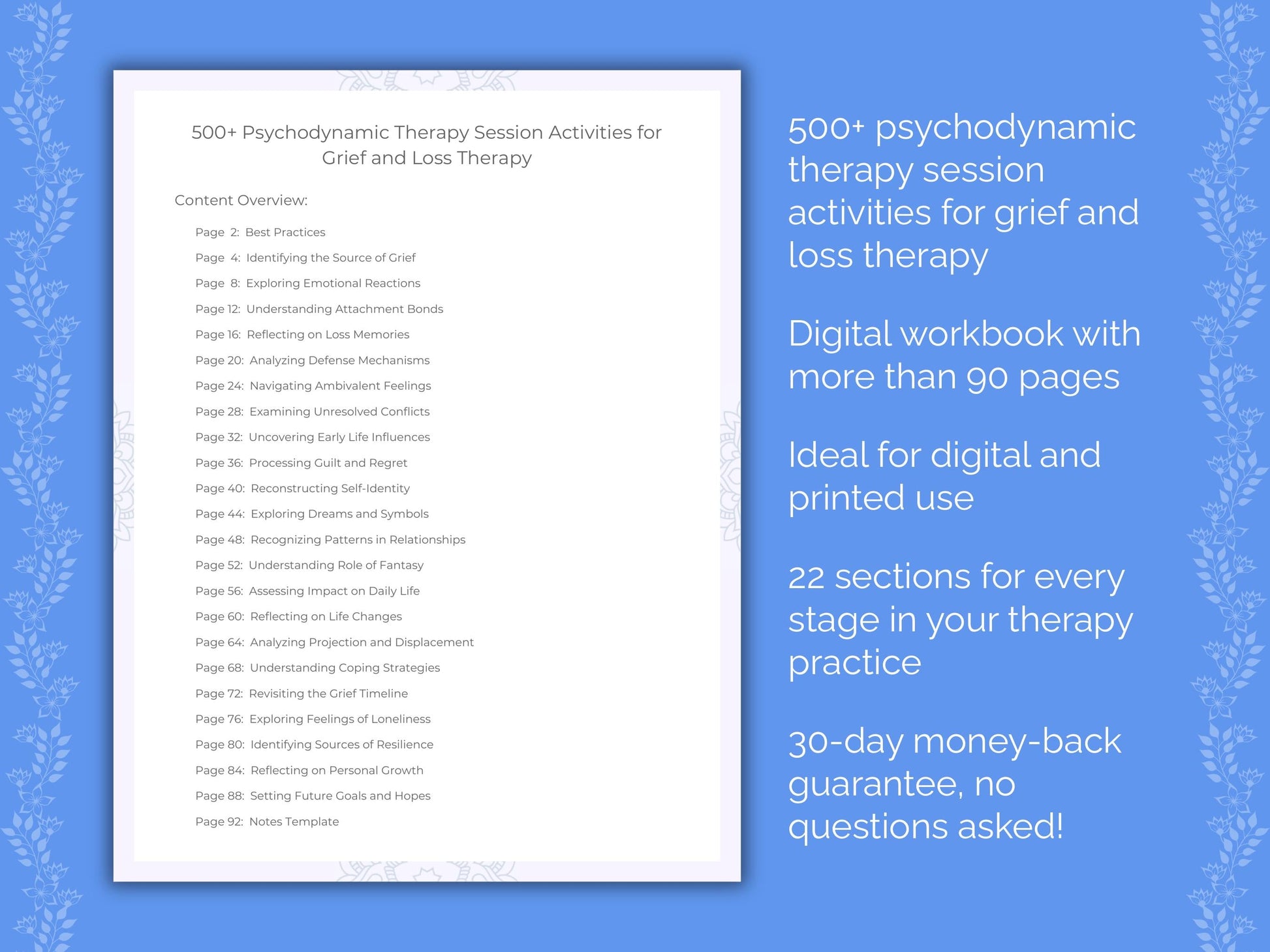 Grief and Loss Psychodynamic Therapy Therapist Worksheets