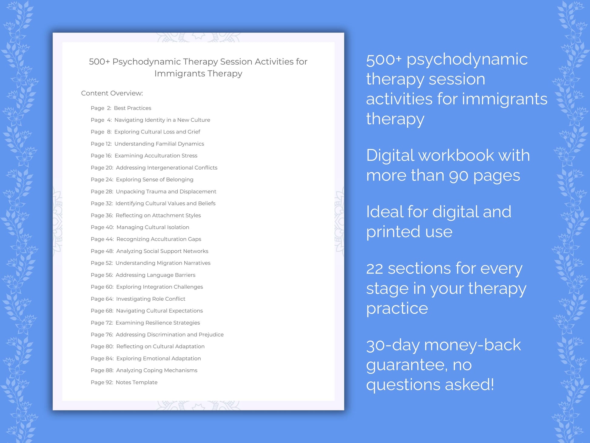 Immigrants Psychodynamic Therapy Therapist Worksheets