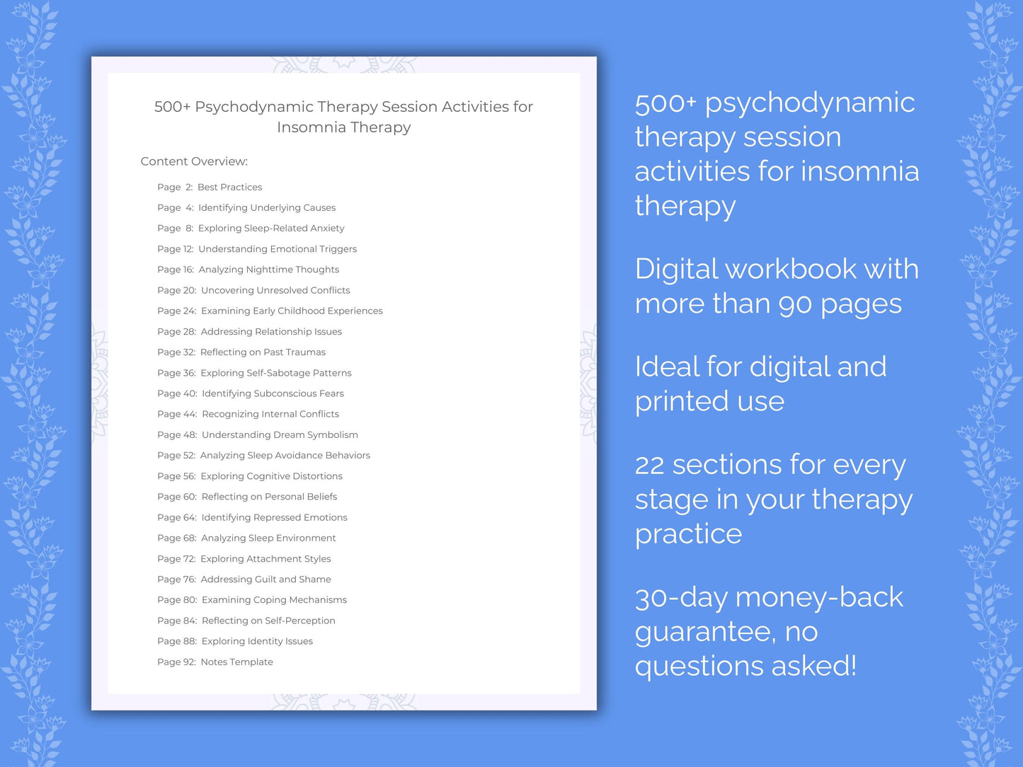 Insomnia Psychodynamic Therapy Therapist Worksheets