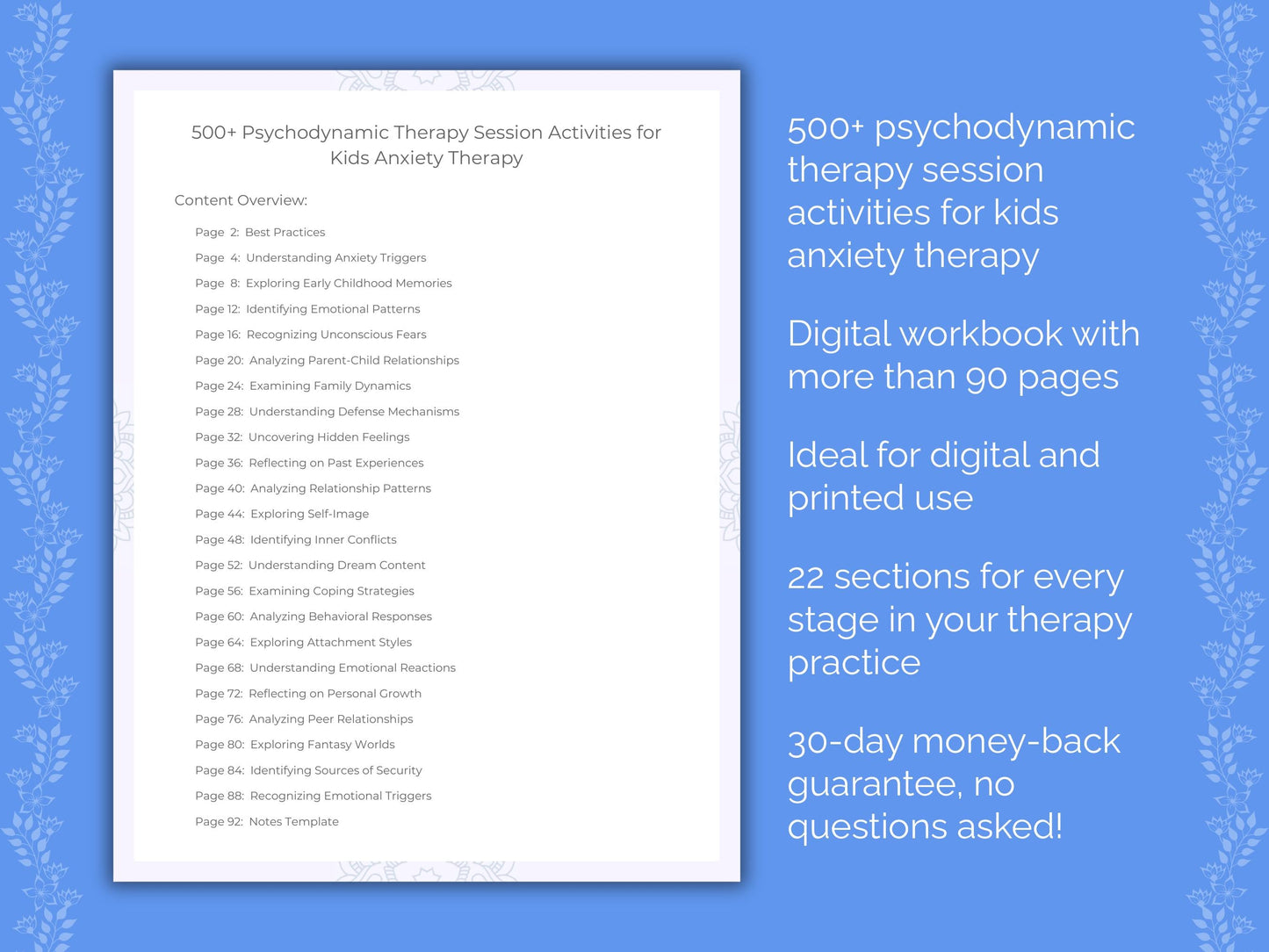 Kids Anxiety Psychodynamic Therapy Therapist Worksheets