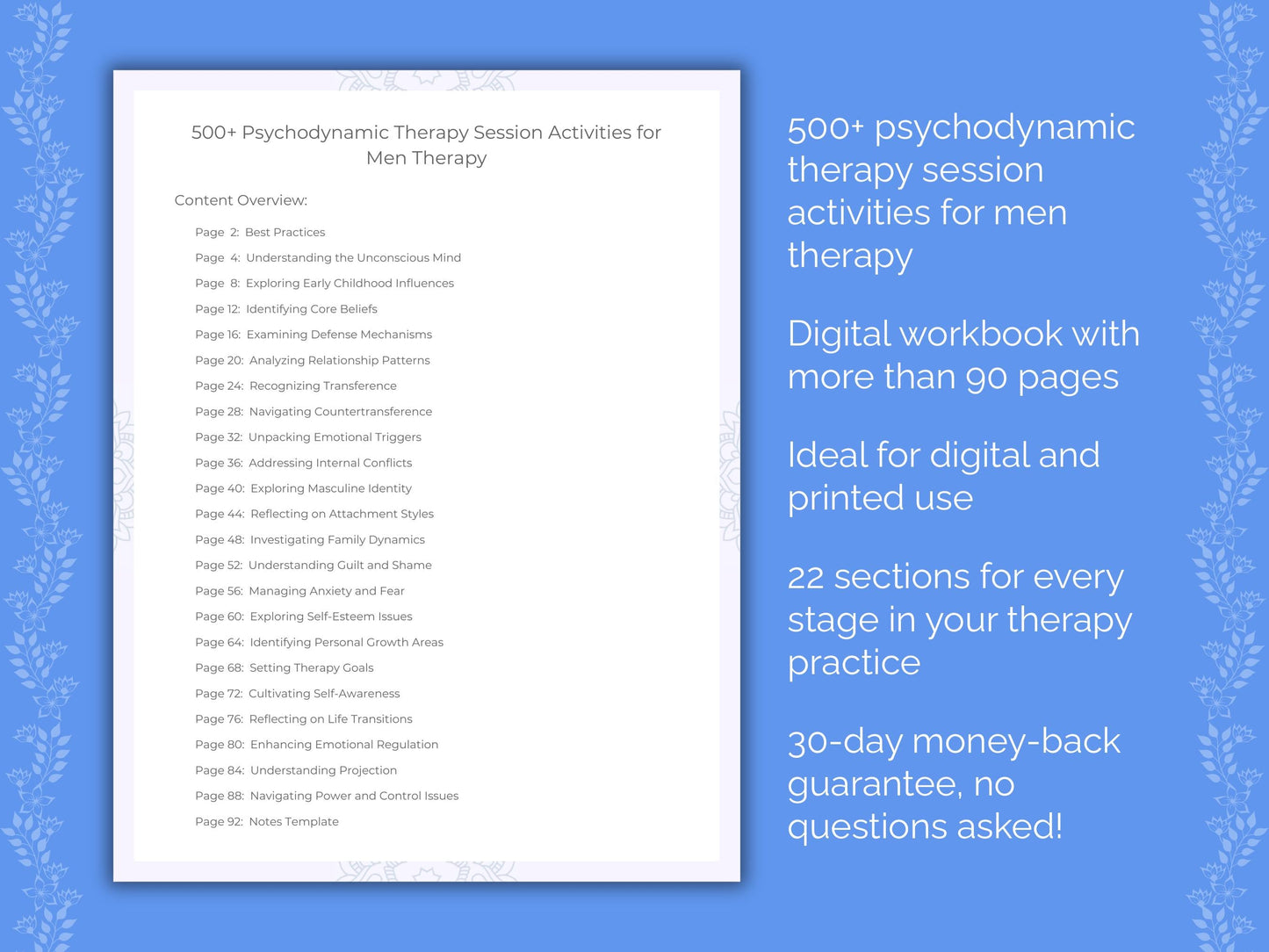 Men Psychodynamic Therapy Therapist Worksheets