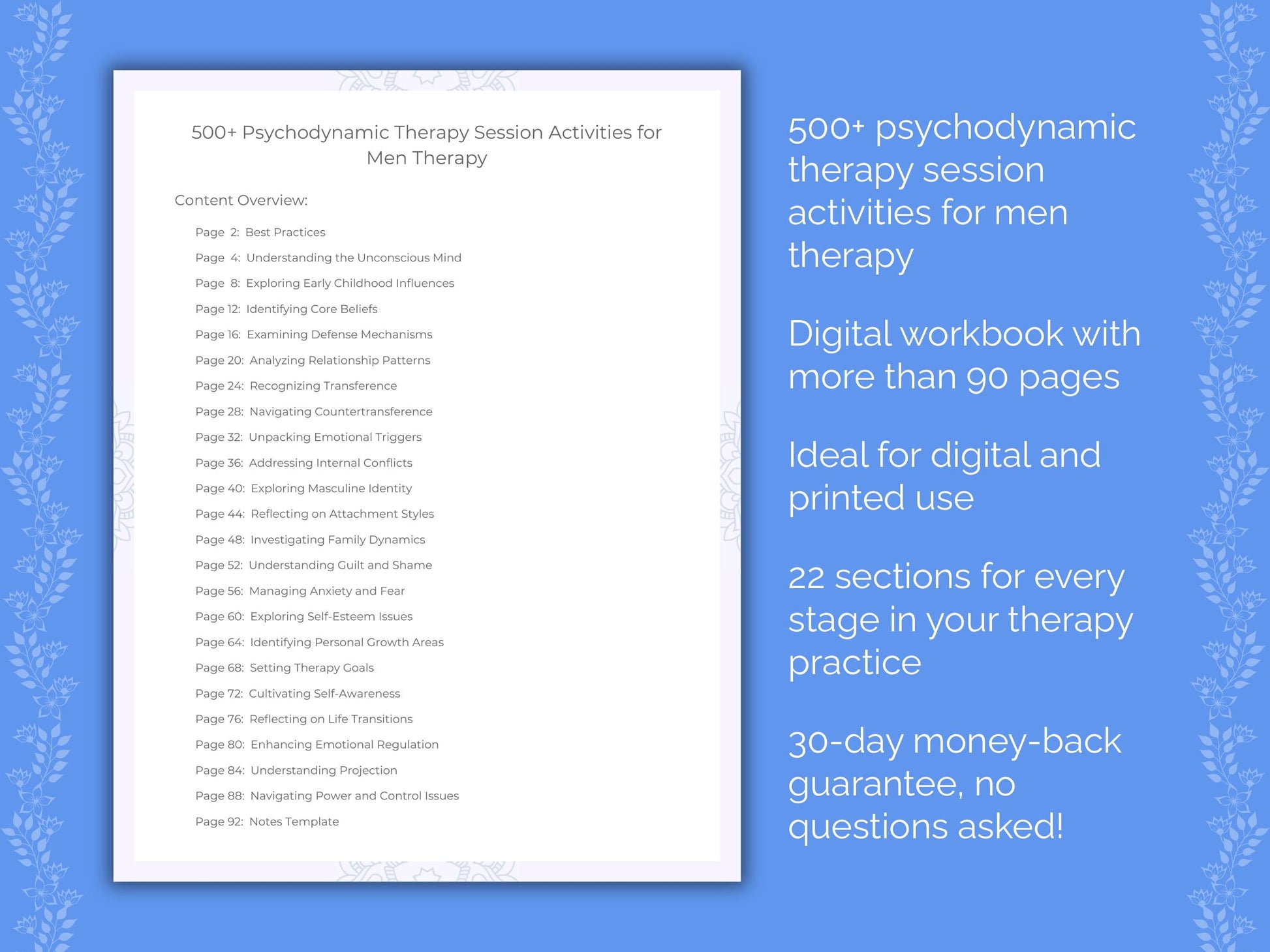Men Psychodynamic Therapy Therapist Worksheets