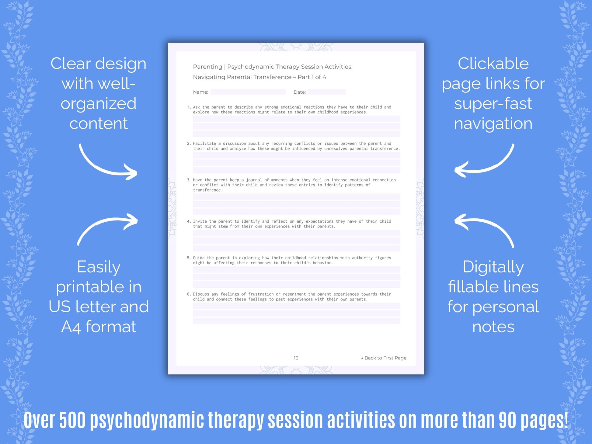 Parenting Psychodynamic Therapy Counseling Templates