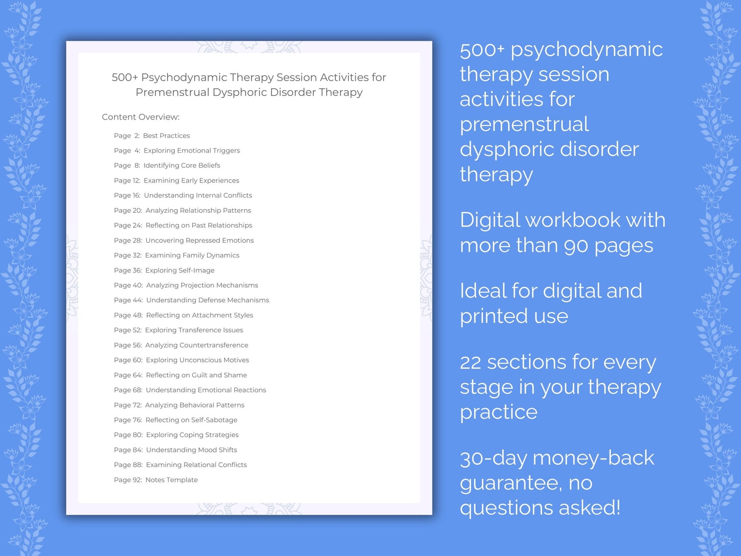 Premenstrual Dysphoric Disorder Psychodynamic Therapy Therapist Worksheets