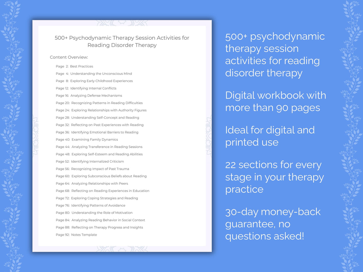 Reading Disorder Psychodynamic Therapy Therapist Worksheets