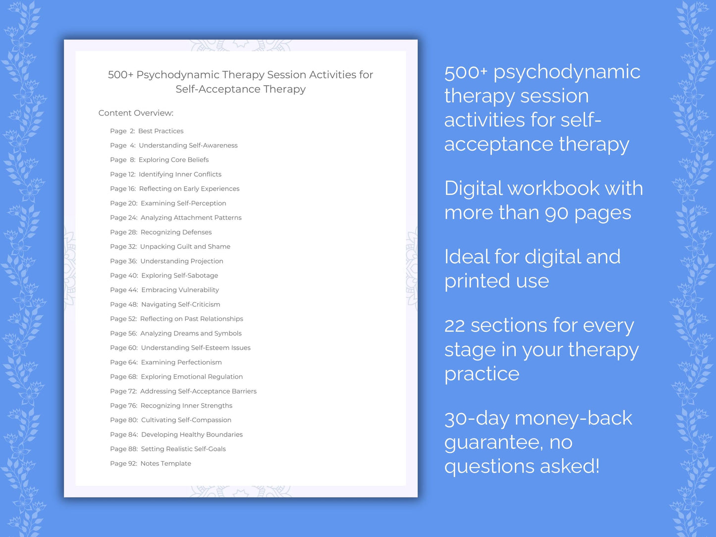 Self-Acceptance Psychodynamic Therapy Therapist Worksheets