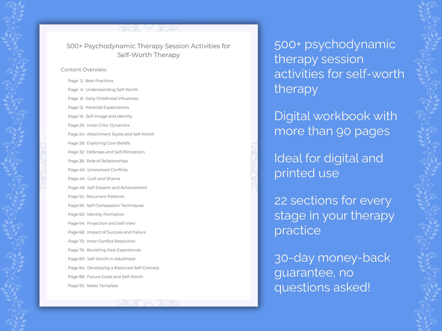 Self-Worth Psychodynamic Therapy Therapist Worksheets
