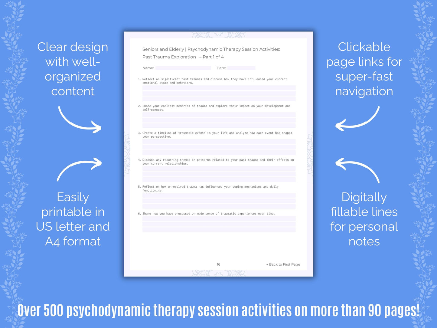 Seniors and Elderly Psychodynamic Therapy Counseling Templates