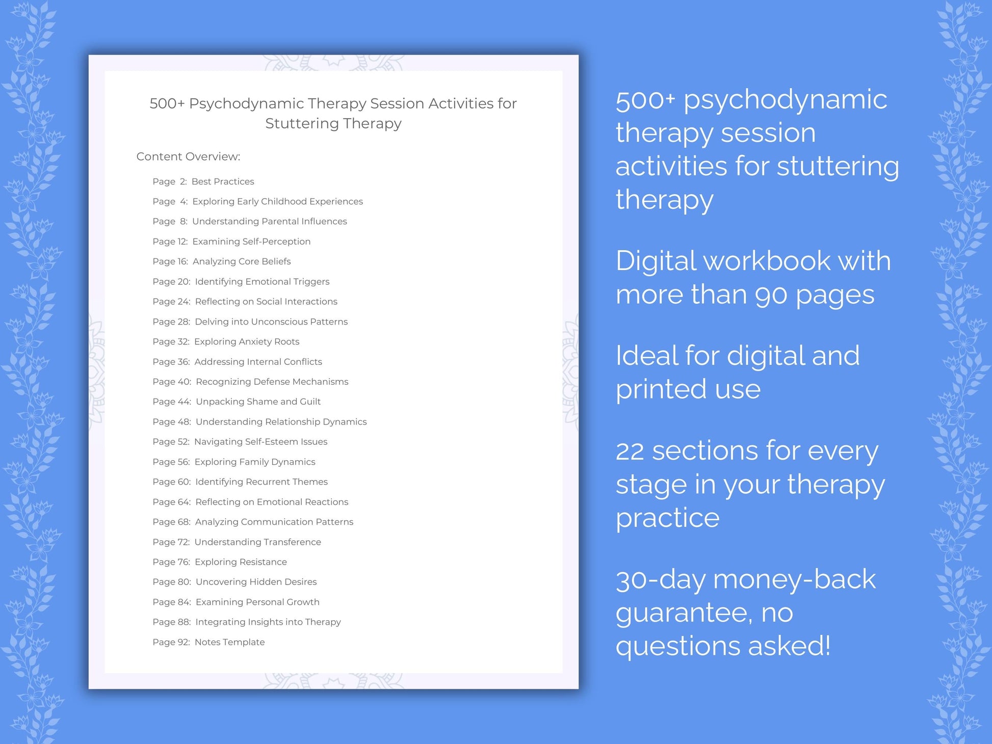 Stuttering Psychodynamic Therapy Therapist Worksheets