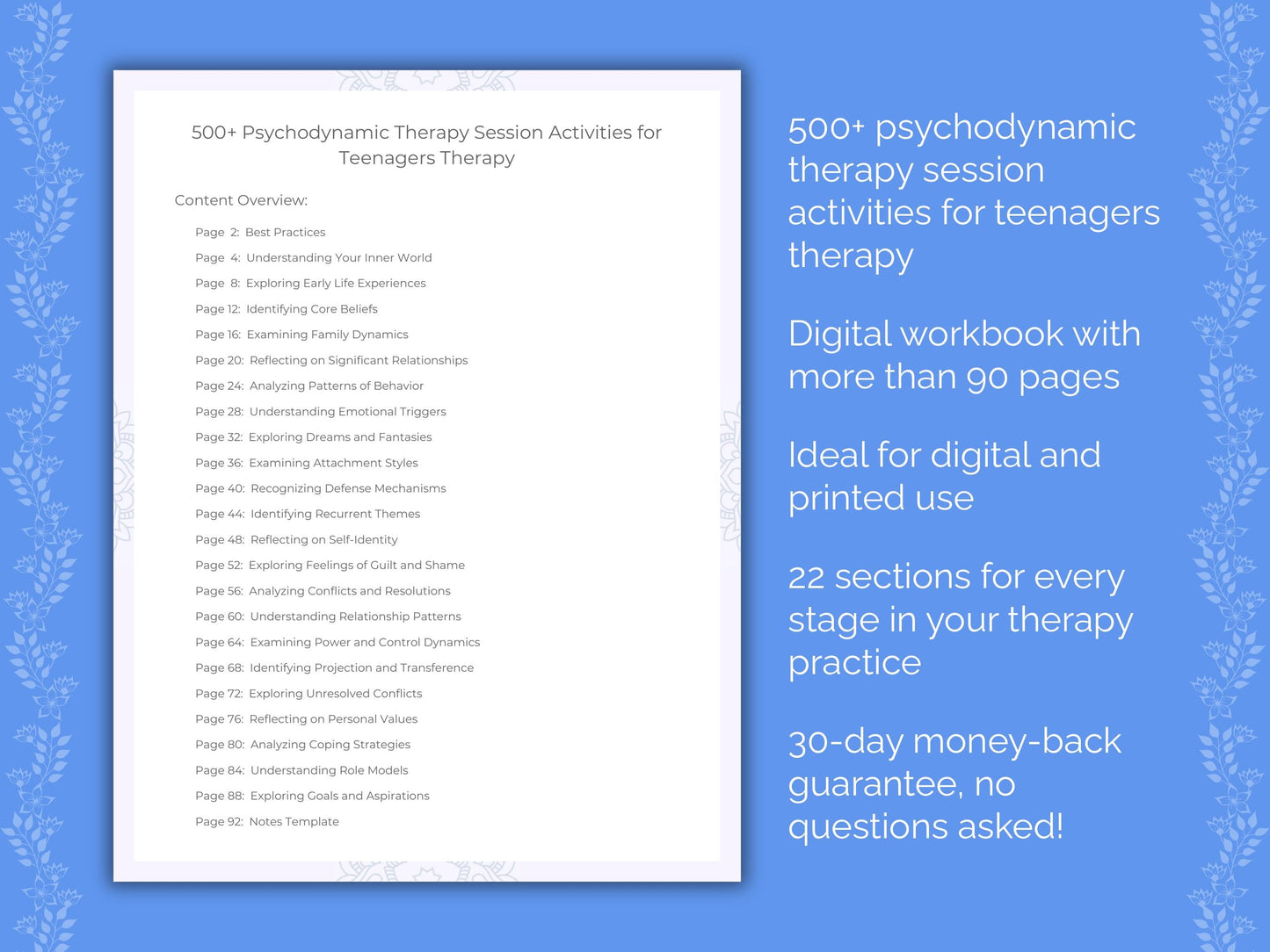 Teenagers Psychodynamic Therapy Therapist Worksheets