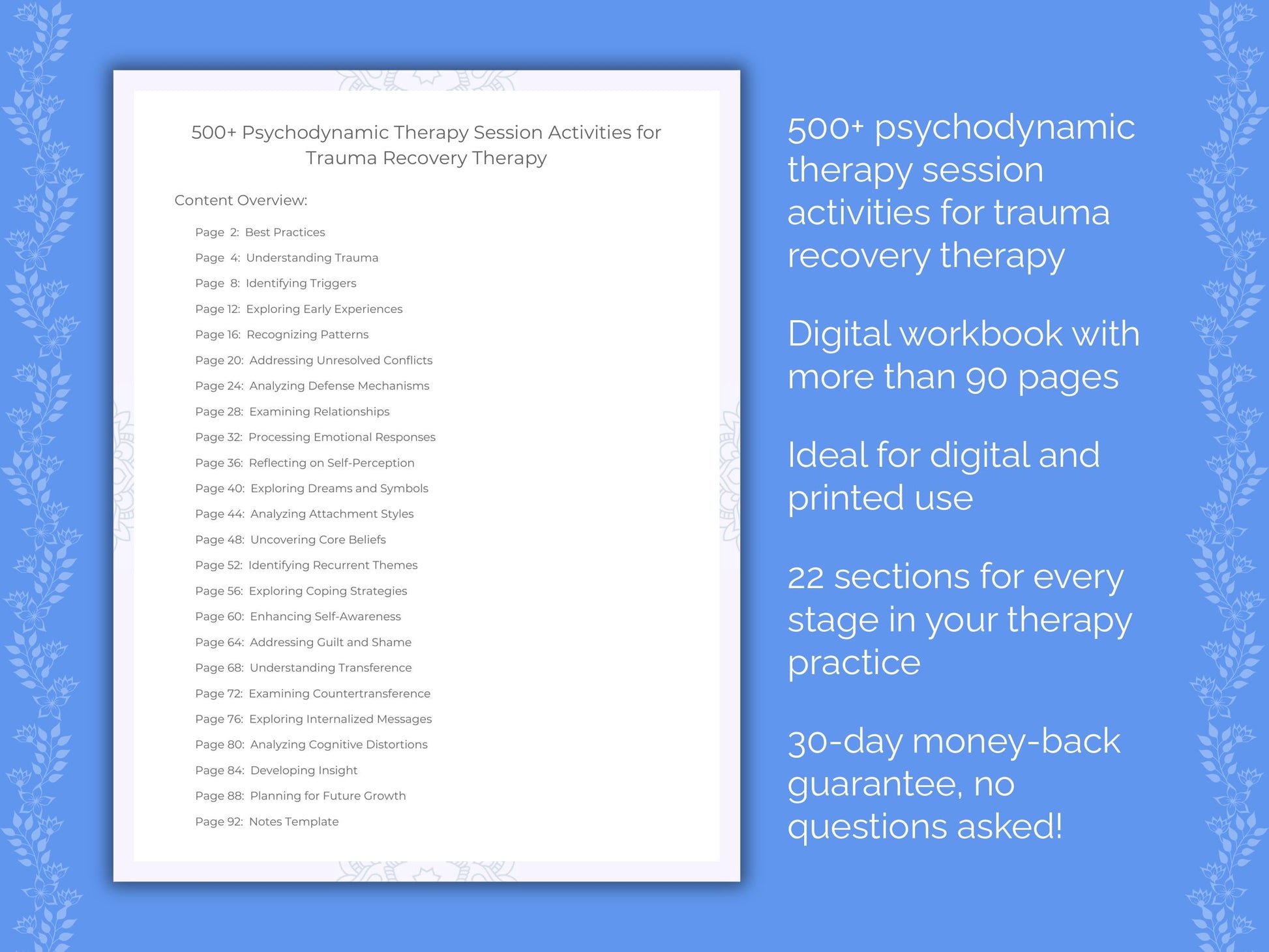 Trauma Recovery Psychodynamic Therapy Therapist Worksheets