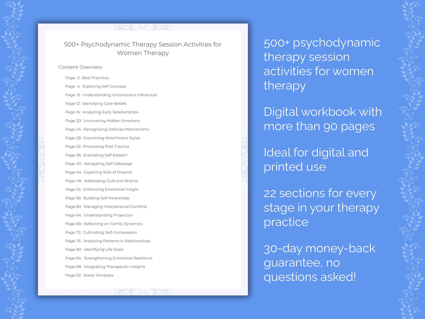 Women Psychodynamic Therapy Therapist Worksheets