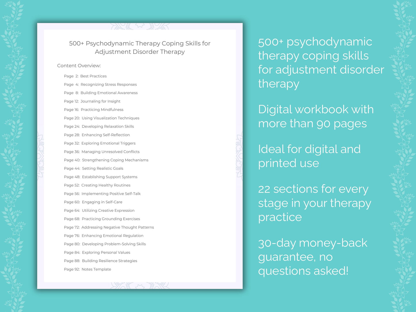 Adjustment Disorder Psychodynamic Therapy Therapist Worksheets