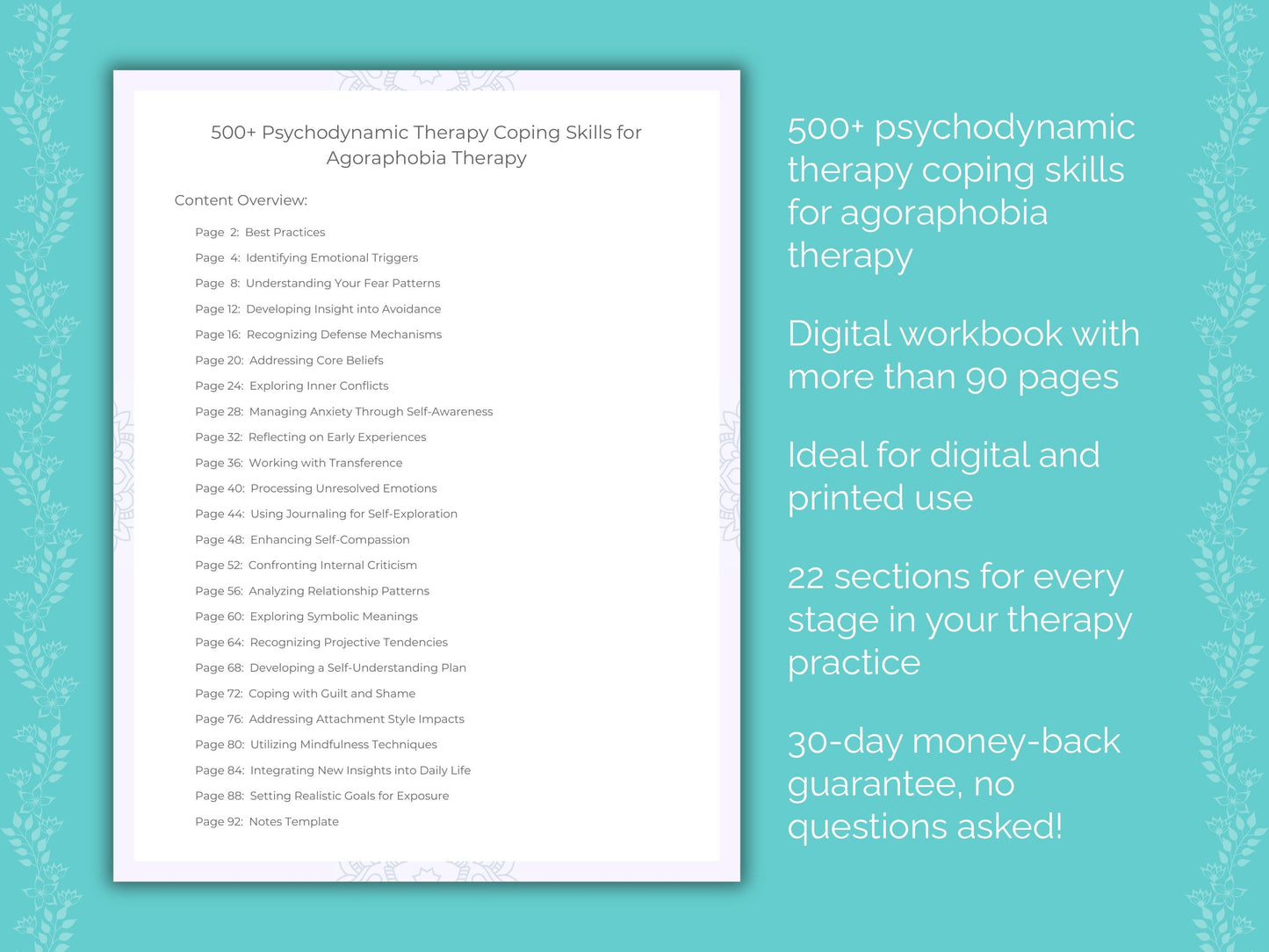 Agoraphobia Psychodynamic Therapy Therapist Worksheets