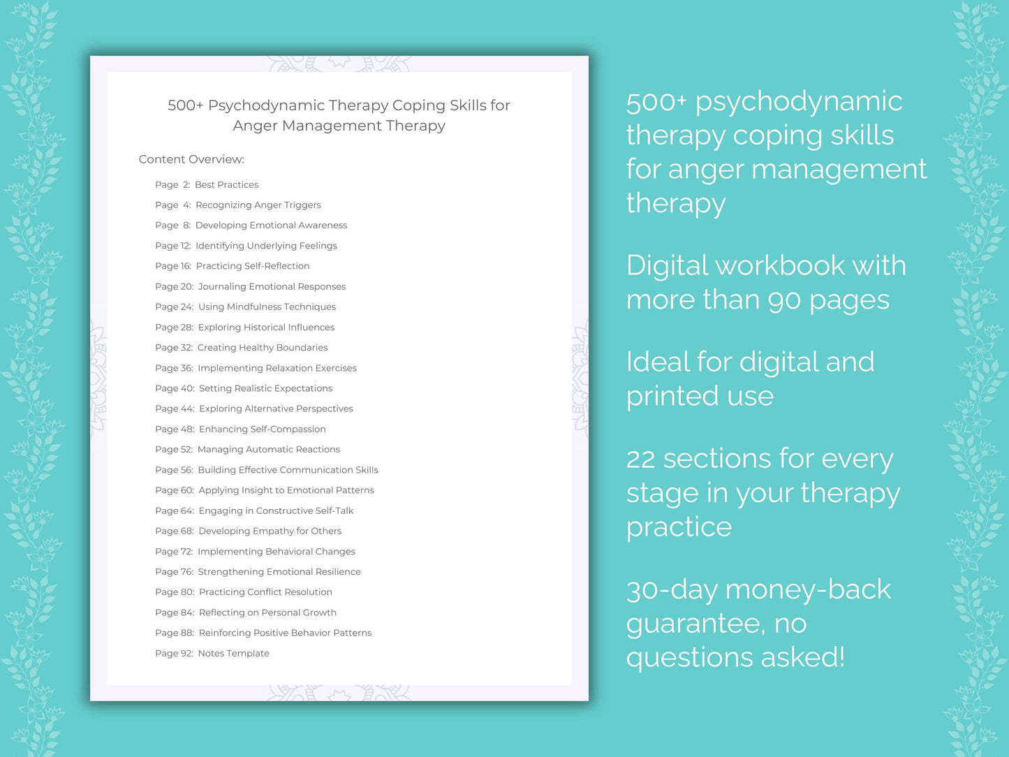 Anger Management Psychodynamic Therapy Therapist Worksheets