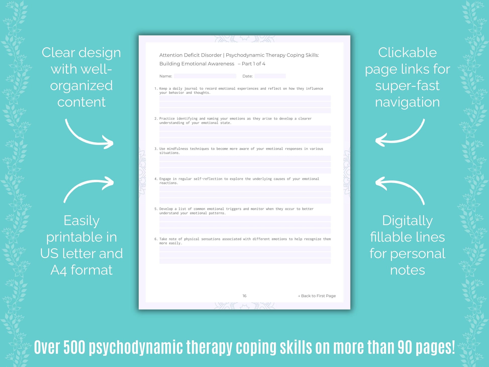 Attention Deficit Disorder (ADD) Psychodynamic Therapy Counseling Templates