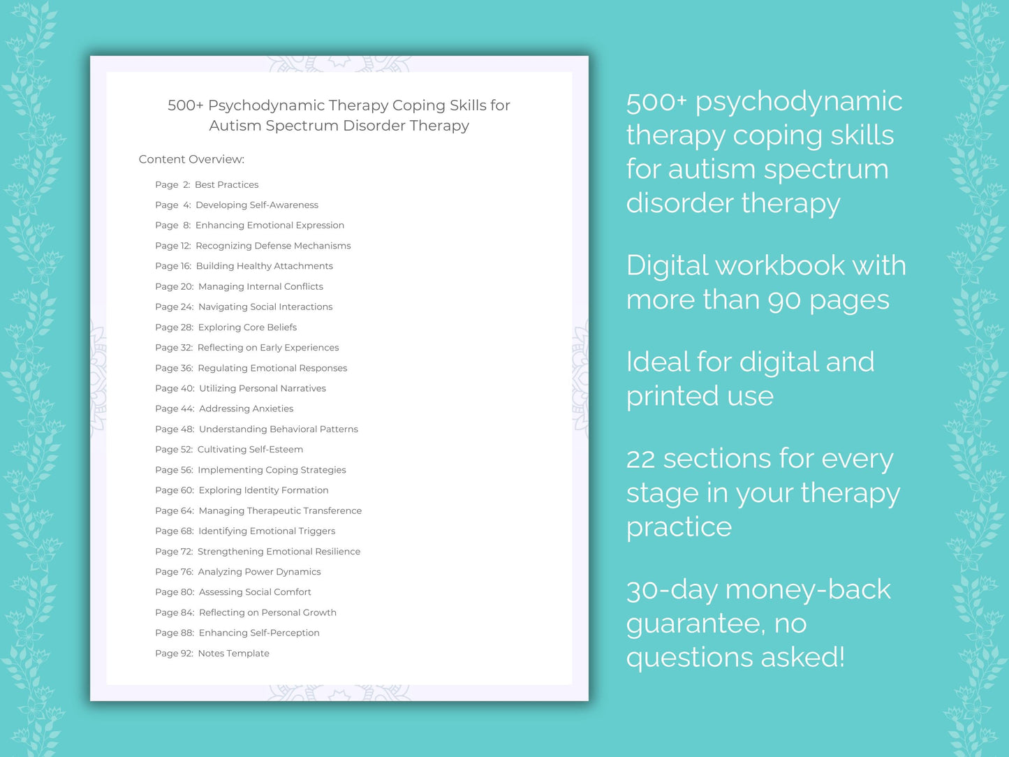 Autism Spectrum Disorder Psychodynamic Therapy Therapist Worksheets