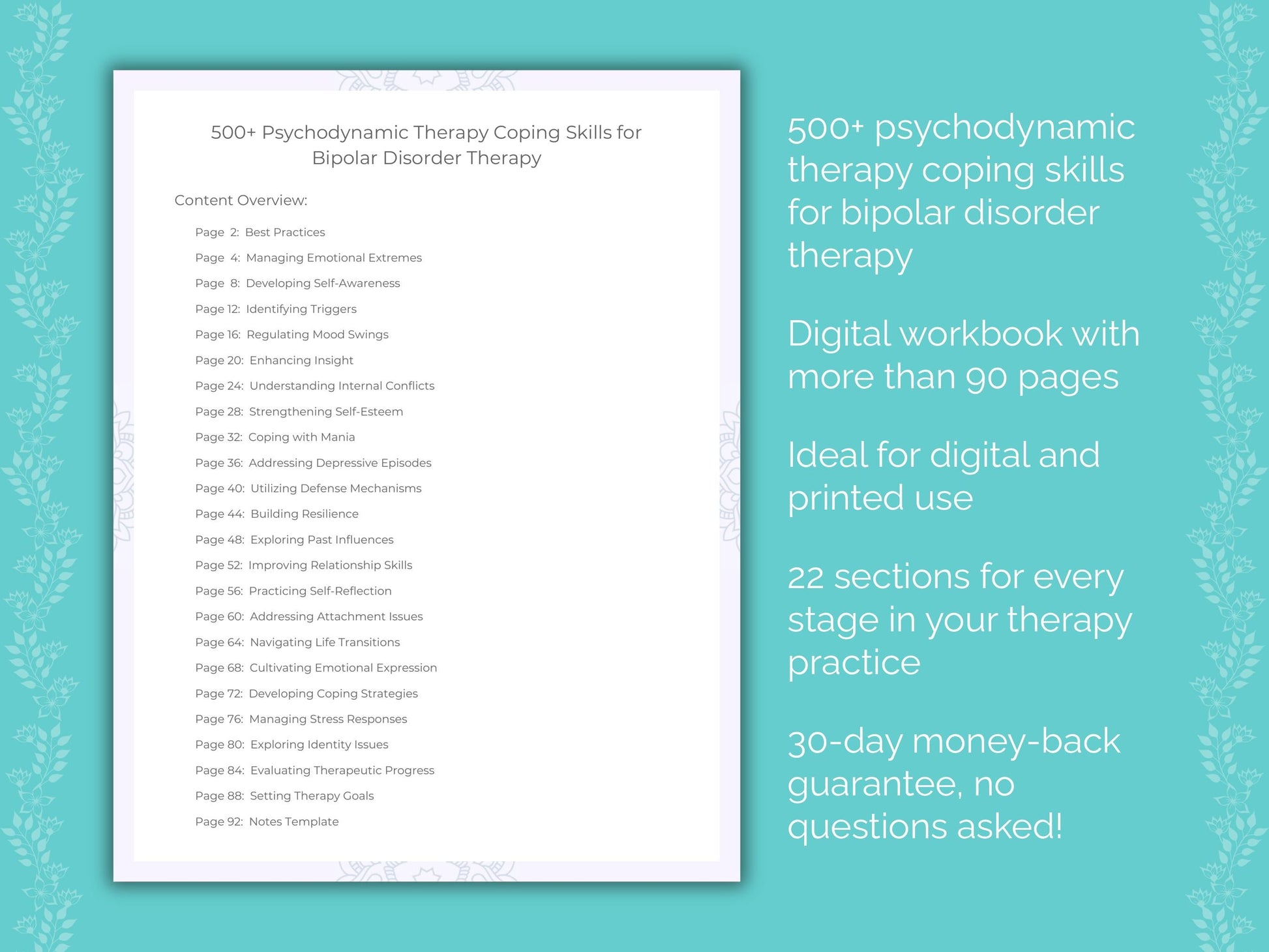 Bipolar Disorder Psychodynamic Therapy Therapist Worksheets