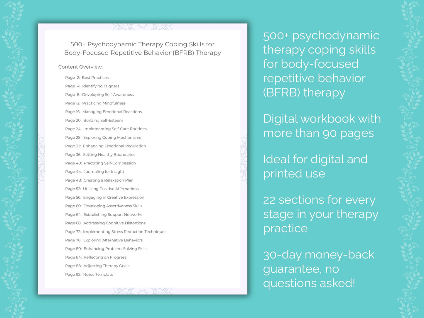 Body-Focused Repetitive Behavior (BFRB) Psychodynamic Therapy Therapist Worksheets