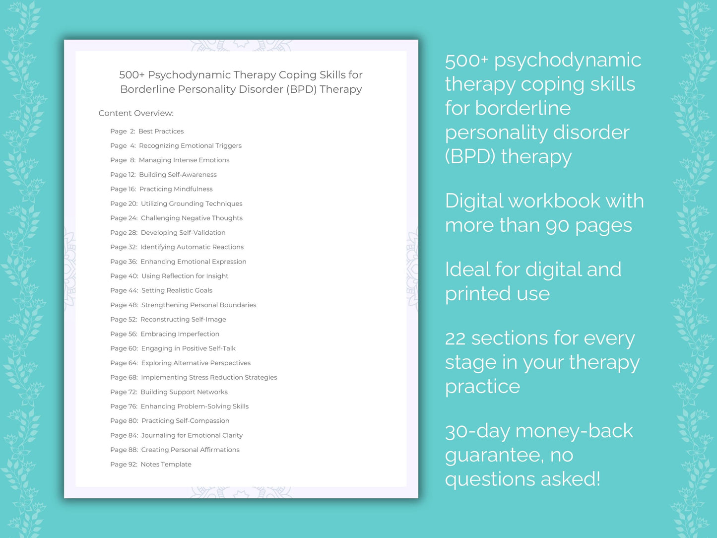Borderline Personality Disorder (BPD) Psychodynamic Therapy Therapist Worksheets
