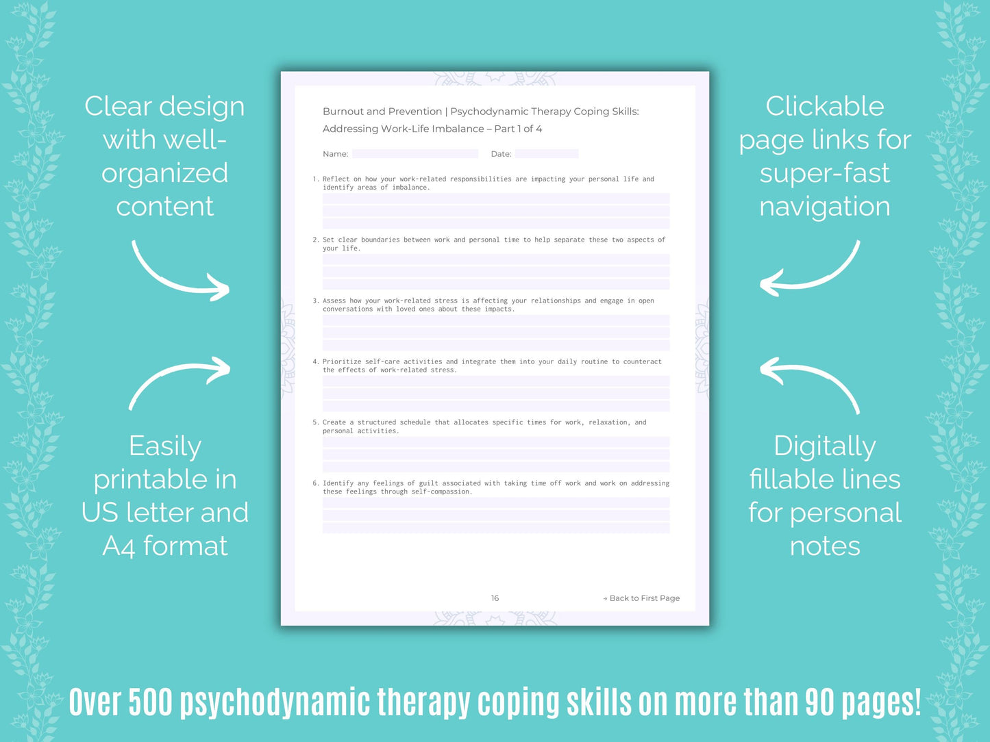 Burnout and Prevention Psychodynamic Therapy Counseling Templates