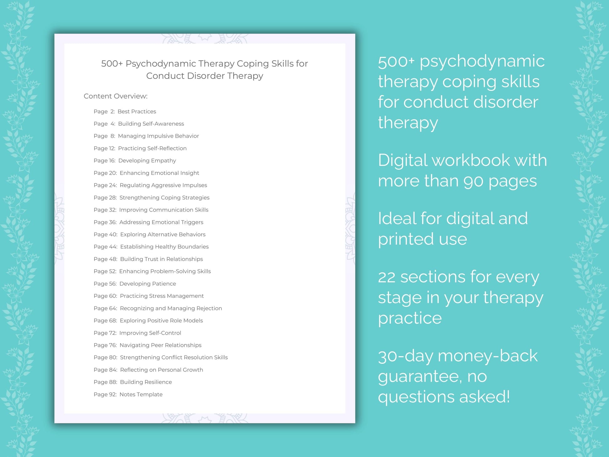 Conduct Disorder Psychodynamic Therapy Therapist Worksheets