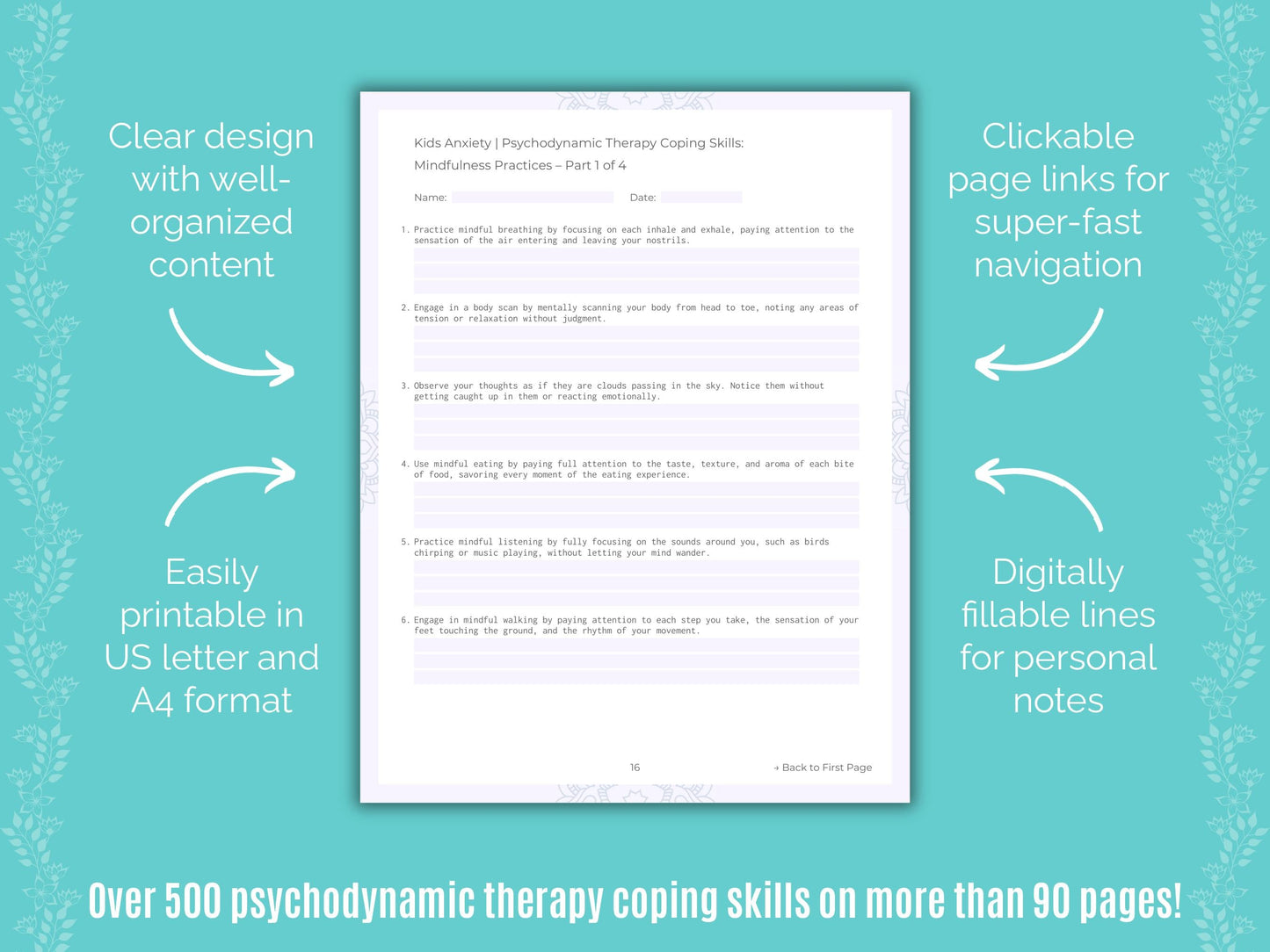Kids Anxiety Psychodynamic Therapy Counseling Templates