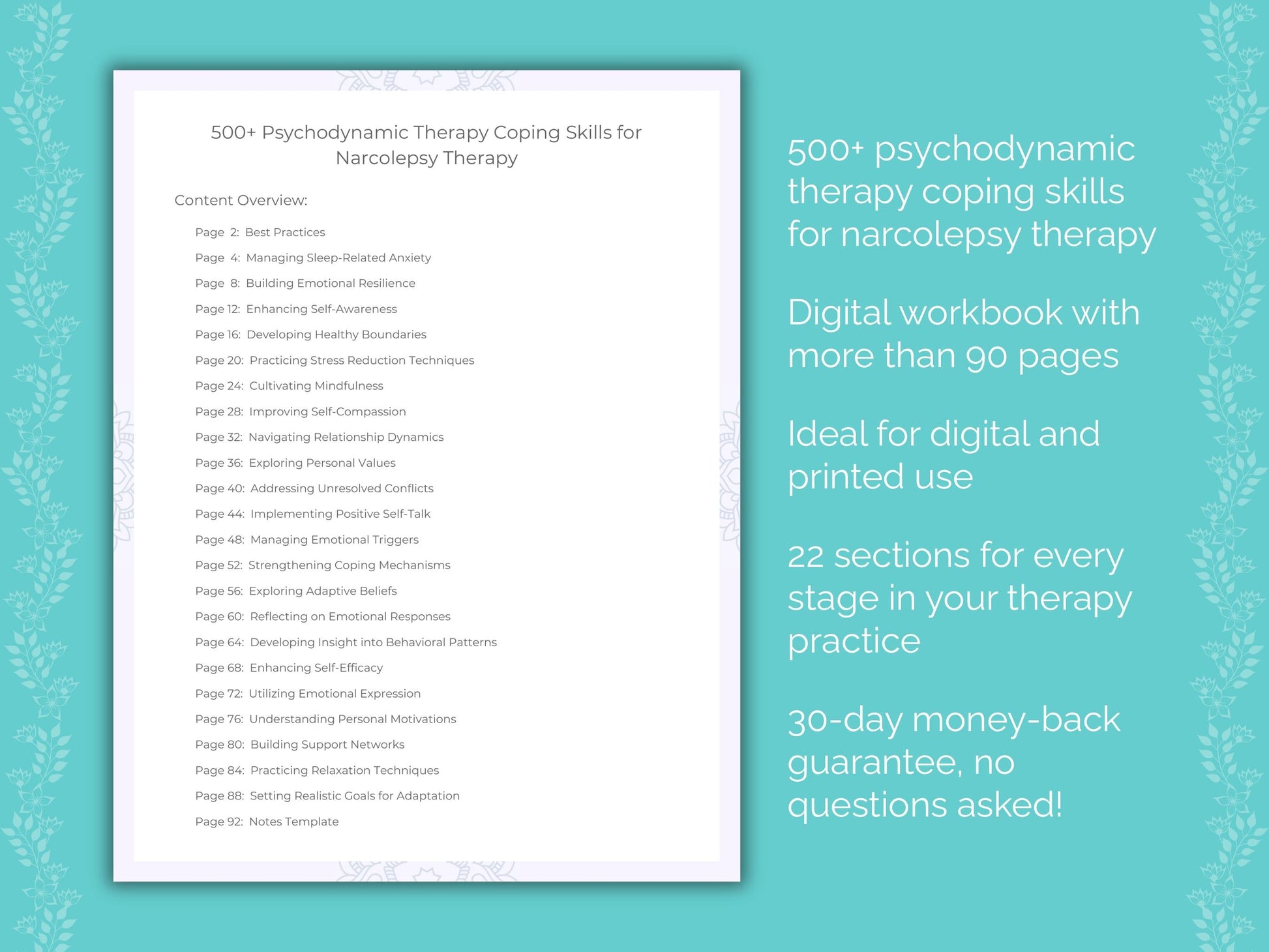 Narcolepsy Psychodynamic Therapy Therapist Worksheets