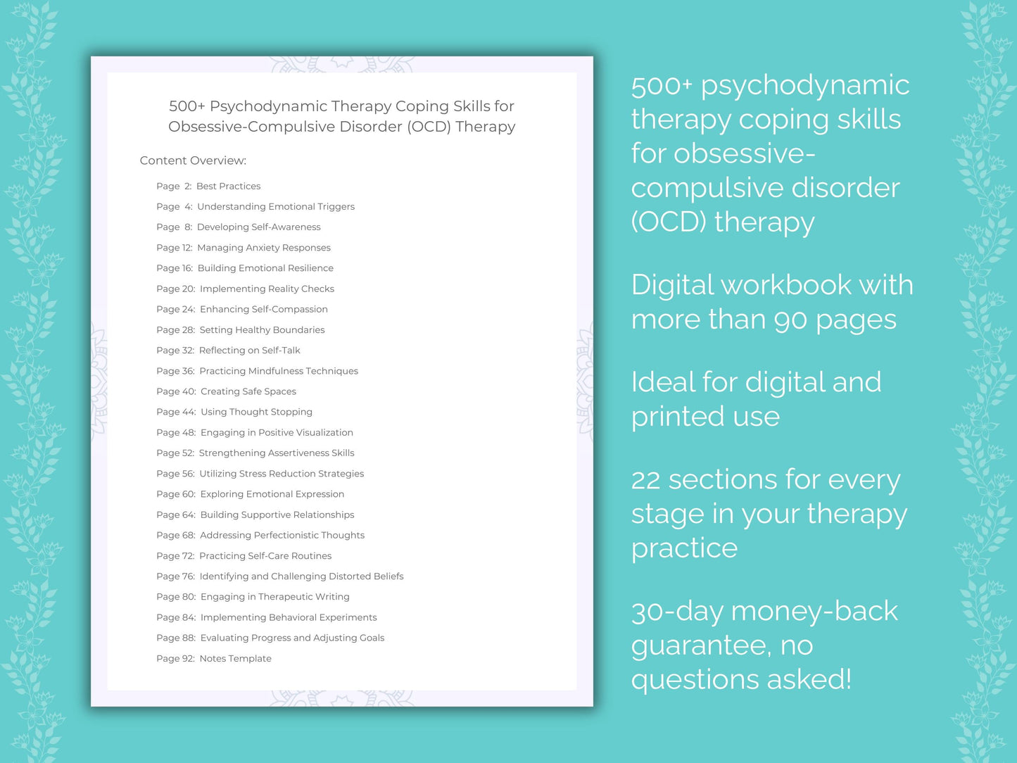 Obsessive-Compulsive Disorder (OCD) Psychodynamic Therapy Therapist Worksheets