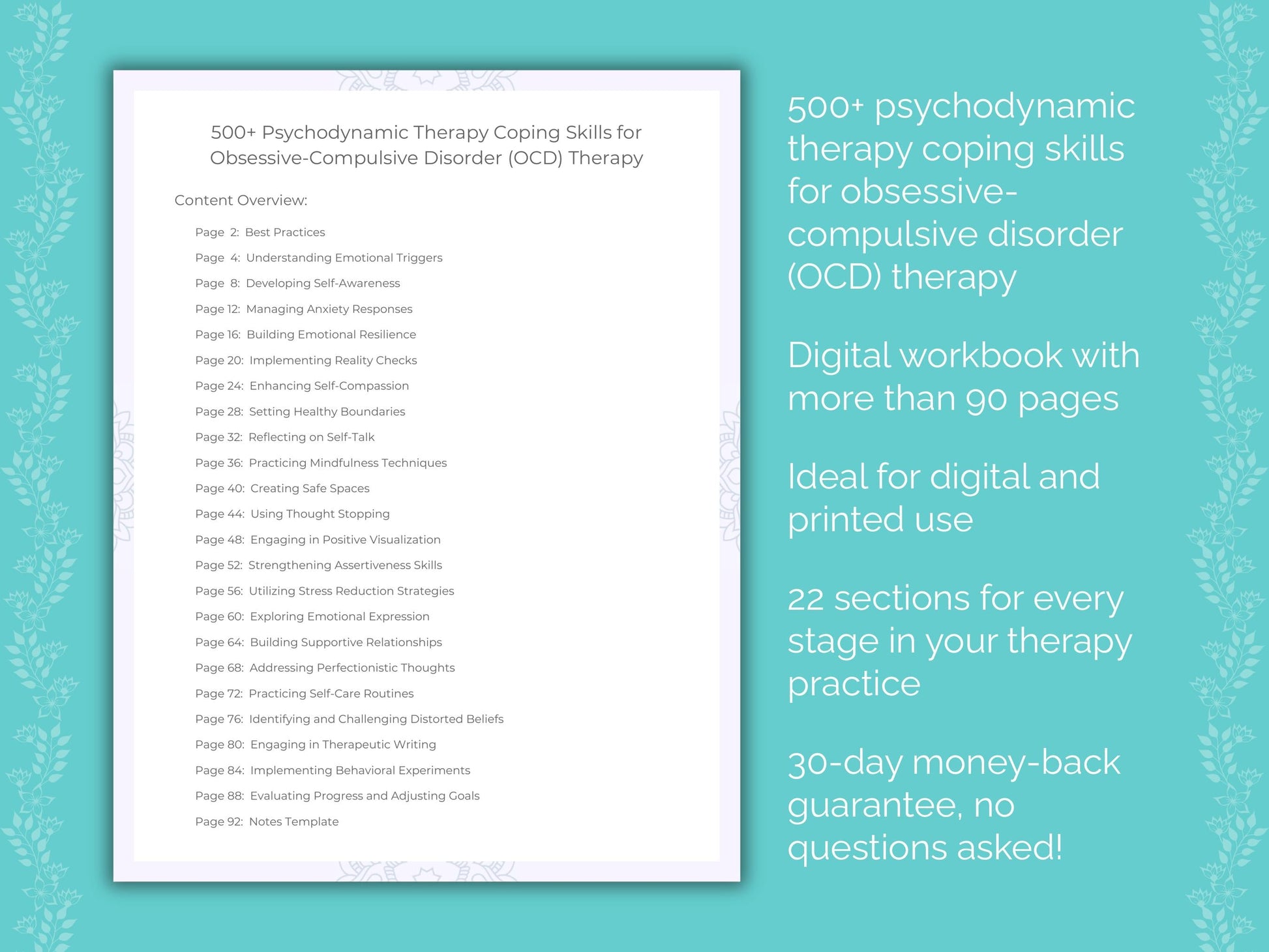 Obsessive-Compulsive Disorder (OCD) Psychodynamic Therapy Therapist Worksheets