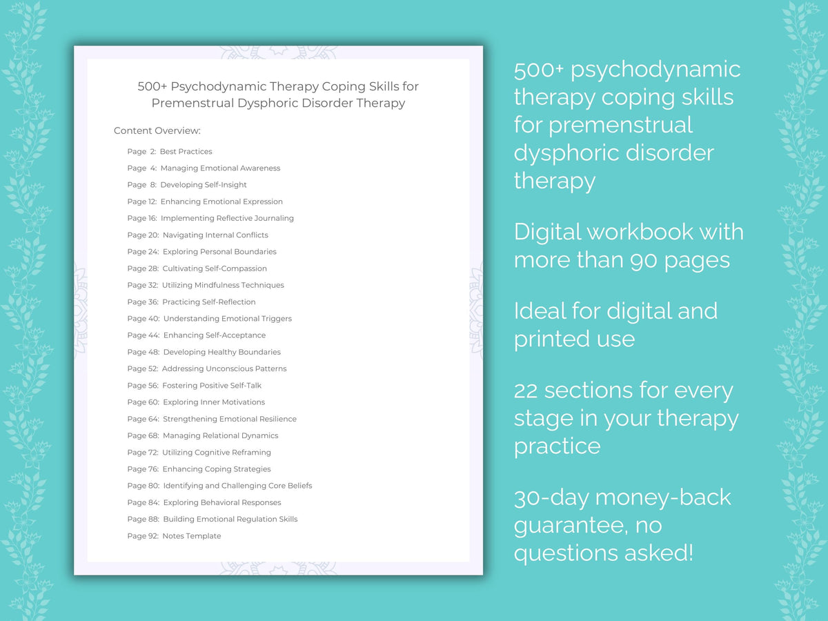 Premenstrual Dysphoric Disorder Psychodynamic Therapy Therapist Worksheets