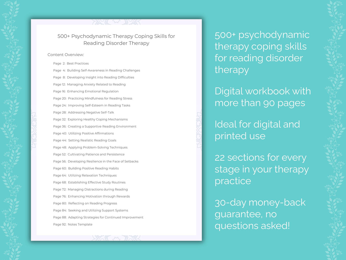Reading Disorder Psychodynamic Therapy Therapist Worksheets