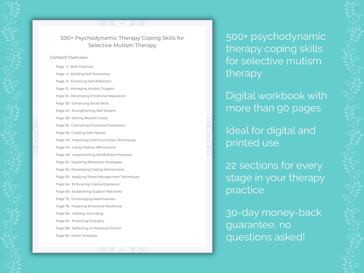 Selective Mutism Psychodynamic Therapy Therapist Worksheets