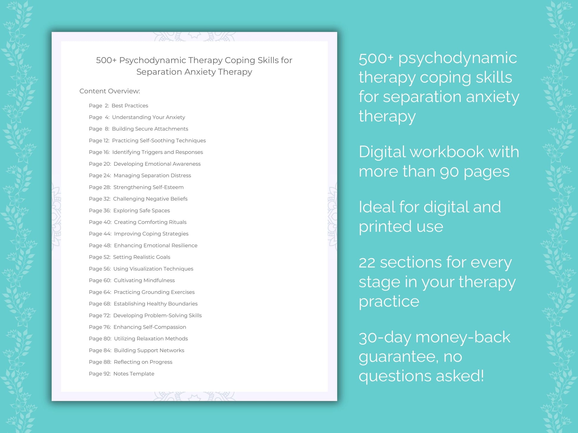 Separation Anxiety Psychodynamic Therapy Therapist Worksheets