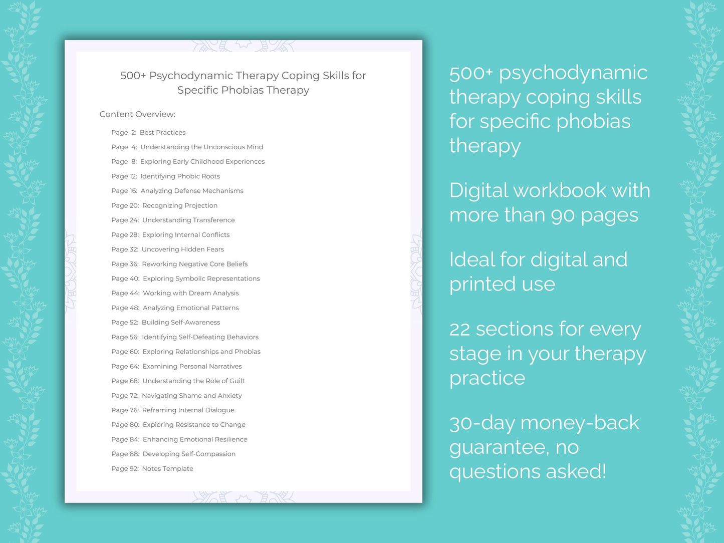 Specific Phobias Psychodynamic Therapy Therapist Worksheets