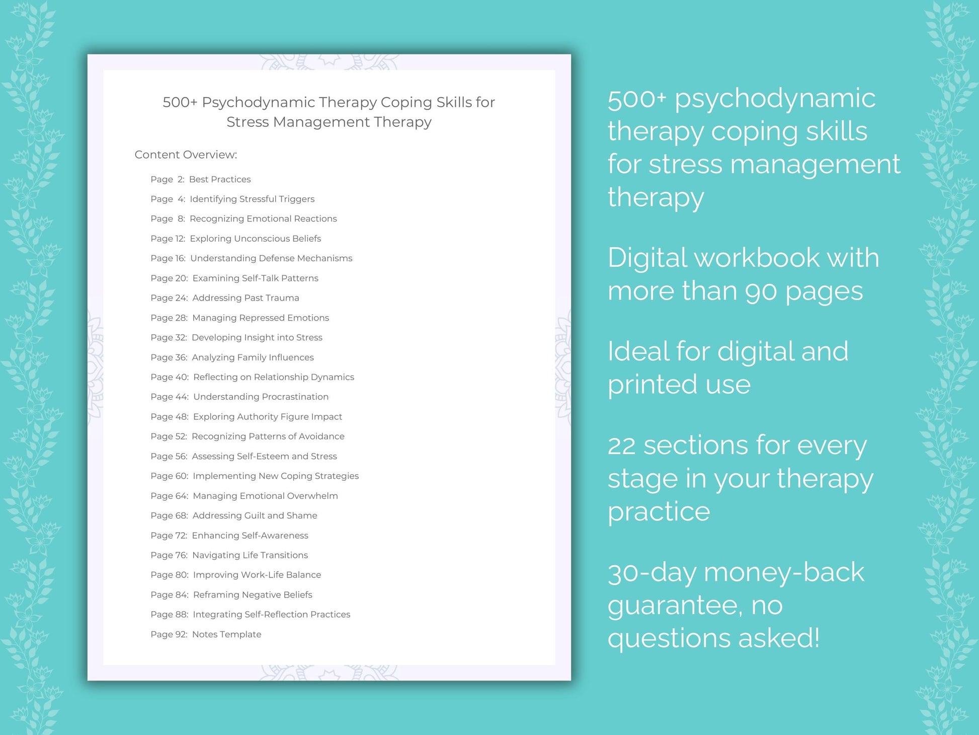 Stress Management Psychodynamic Therapy Therapist Worksheets