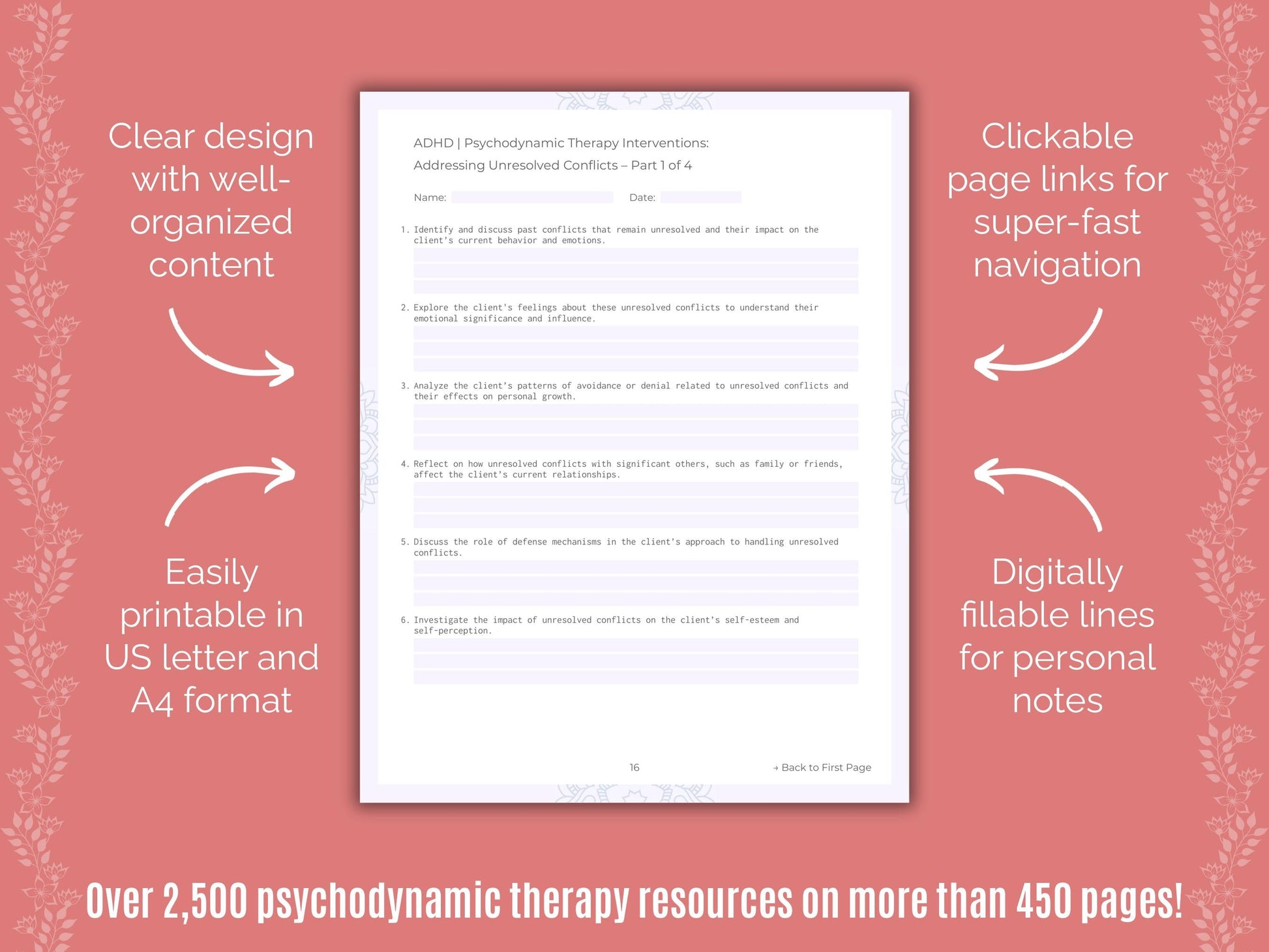 ADHD Psychodynamic Therapy Counseling Templates