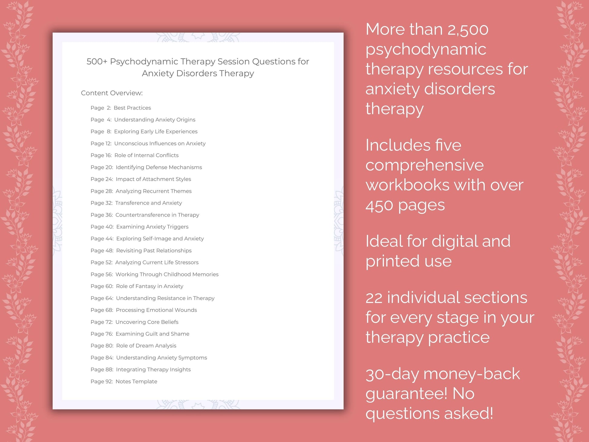 Anxiety Disorders Psychodynamic Therapy Therapist Worksheets