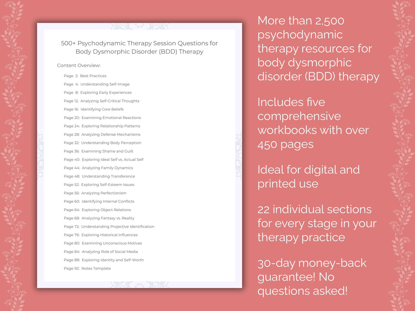 Body Dysmorphic Disorder (BDD) Psychodynamic Therapy Therapist Worksheets