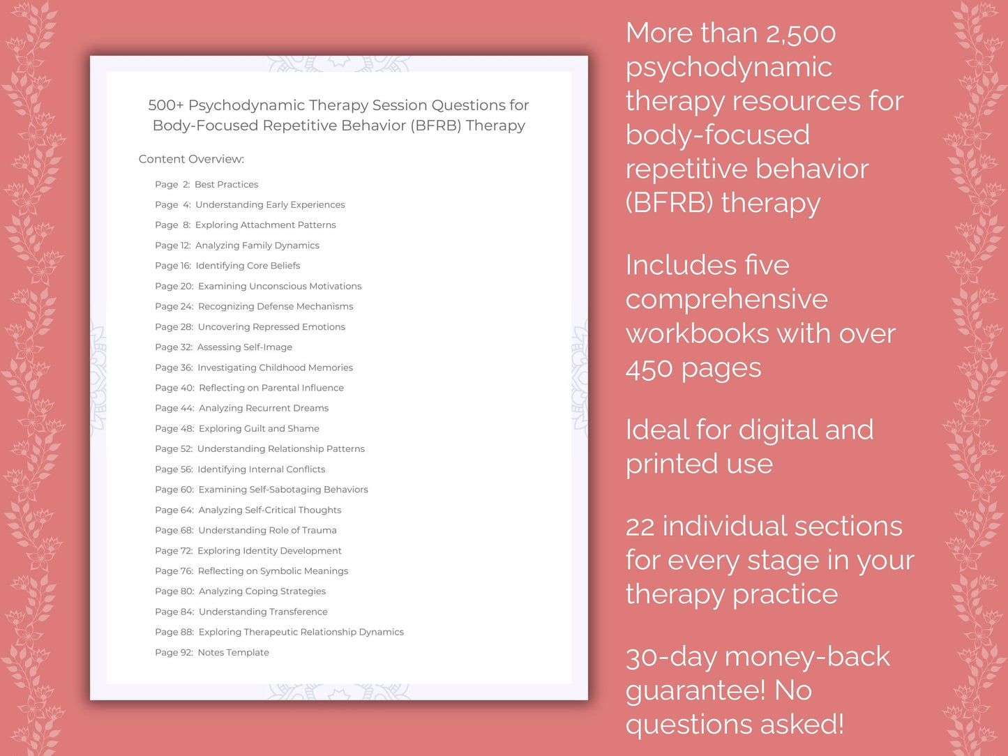 Body-Focused Repetitive Behavior (BFRB) Psychodynamic Therapy Therapist Worksheets