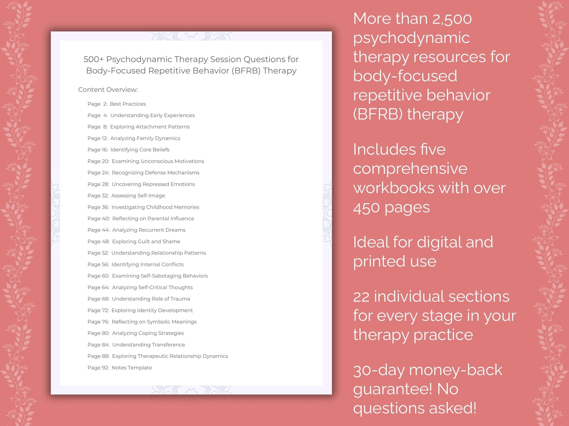 Body-Focused Repetitive Behavior (BFRB) Psychodynamic Therapy Therapist Worksheets